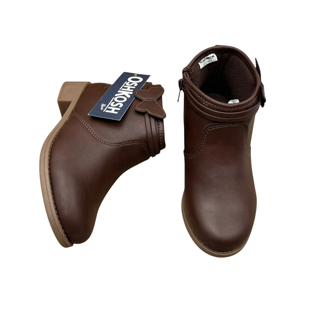 Oshkosh Little Girls Slip-on Fashion Ankle Booties Size 12 Brown Butterfly Wings